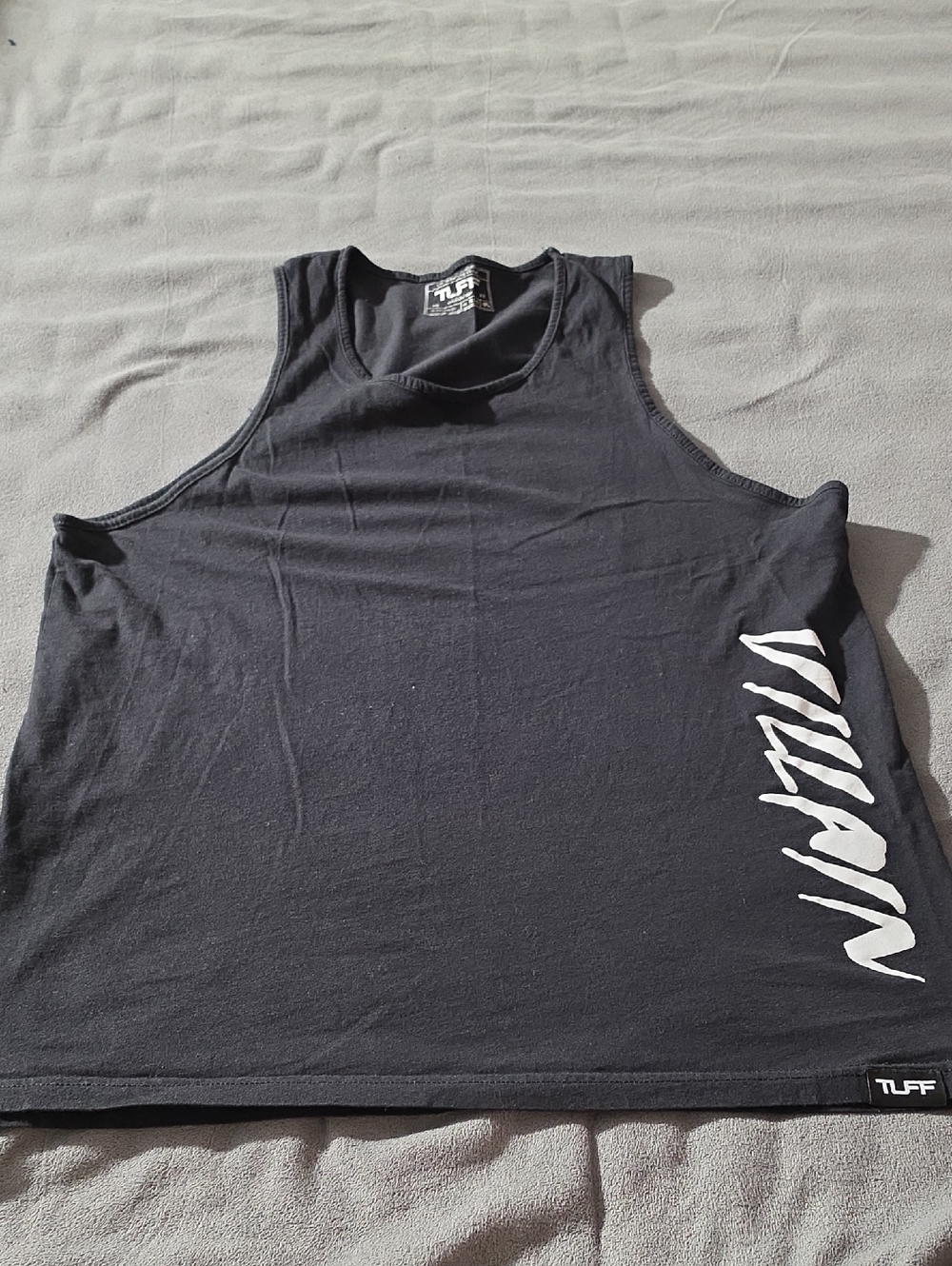 Tuff Athletics Black Tank Top with White Side Script